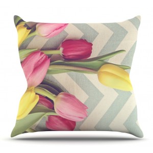East Urban Home Tulips and Chevrons by Catherine McDonald Outdoor Throw Pillow HACO9489